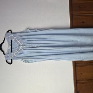 Eileen West Light Blue Sleeveless Nightgown Dress with Embroideries